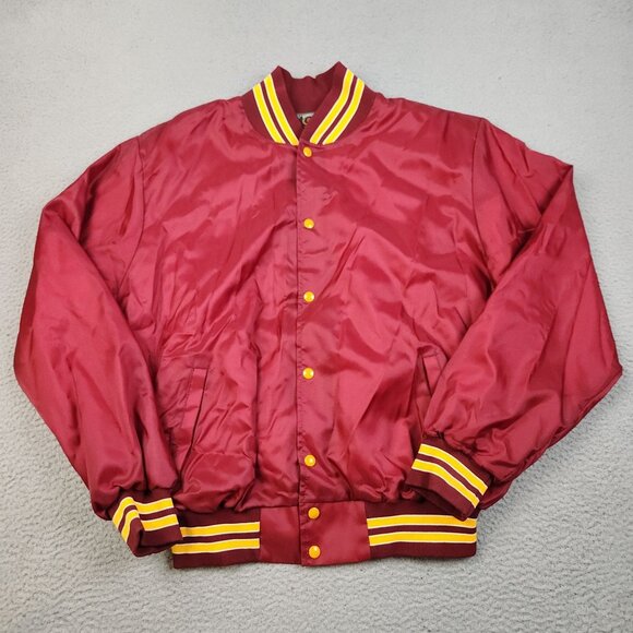 Rennoc Other - Vintage Satin Bomber Jacket 2XL Lined Blank Red Yellow Snap Button Front 90s USA